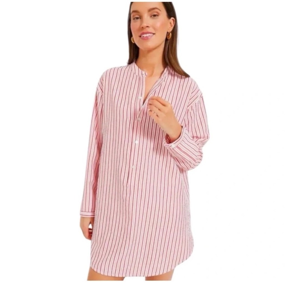 Tuckernuck Strawberry‎ Red Stripe Seersucker Bodie Shirt Dress Preppy Summer L